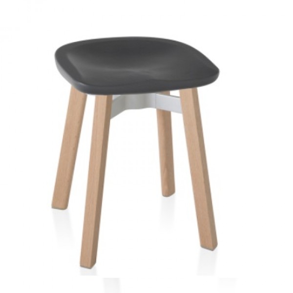 Eco Friendly Indoor Restaurant Furniture Emeco SU Series Small Stool - Recycled Polyethylene Seat With Wooden Legs - Charcoal